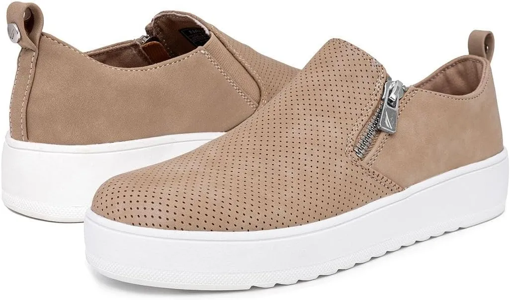 Nautica Women's Slip-On Fashion Sneakers with Side Zipper  Comfortable Low-Top Walking Shoes for Casual Everyday Wear