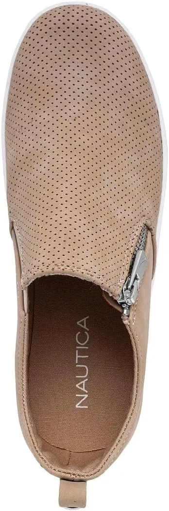 Nautica Women's Slip-On Fashion Sneakers with Side Zipper  Comfortable Low-Top Walking Shoes for Casual Everyday Wear