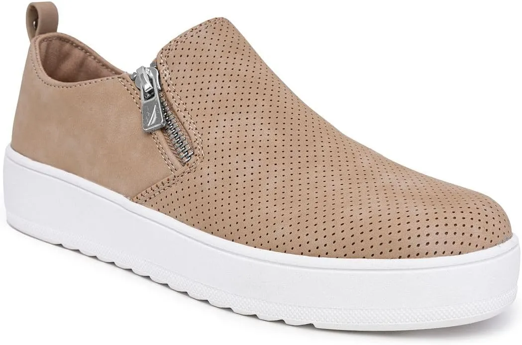 Nautica Women's Slip-On Fashion Sneakers with Side Zipper  Comfortable Low-Top Walking Shoes for Casual Everyday Wear