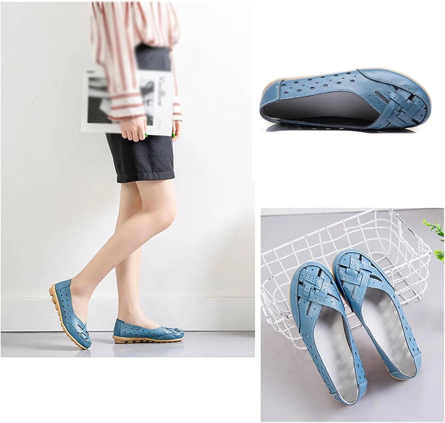 Orthopedic Loafers in Breathable Leather, Owlkay Womens Casual Soft Slip-on Flat Breathable Loafers,Comfort Flat Orthopedic Sneakers for Women