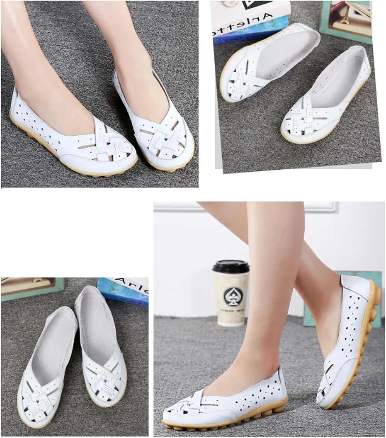 Orthopedic Loafers in Breathable Leather, Owlkay Womens Casual Soft Slip-on Flat Breathable Loafers,Comfort Flat Orthopedic Sneakers for Women