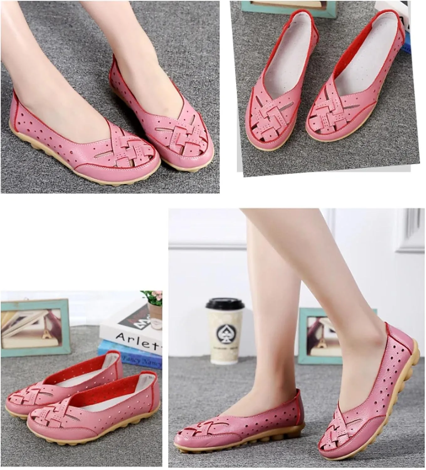 Orthopedic Loafers in Breathable Leather, Owlkay Womens Casual Soft Slip-on Flat Breathable Loafers,Comfort Flat Orthopedic Sneakers for Women
