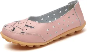 Orthopedic Loafers in Breathable Leather, Owlkay Womens Casual Soft Slip-on Flat Breathable Loafers,Comfort Flat Orthopedic Sneakers for Women