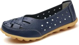 Orthopedic Loafers in Breathable Leather, Owlkay Womens Casual Soft Slip-on Flat Breathable Loafers,Comfort Flat Orthopedic Sneakers for Women