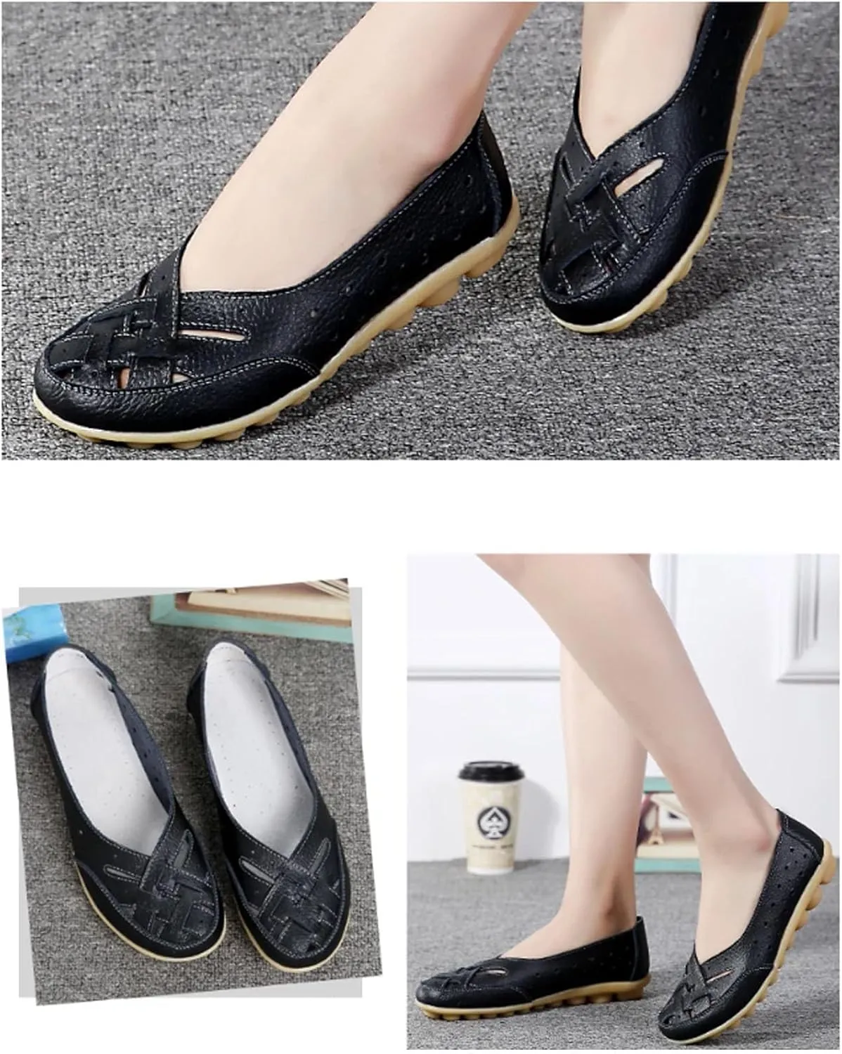 Orthopedic Loafers in Breathable Leather, Owlkay Womens Casual Soft Slip-on Flat Breathable Loafers,Comfort Flat Orthopedic Sneakers for Women