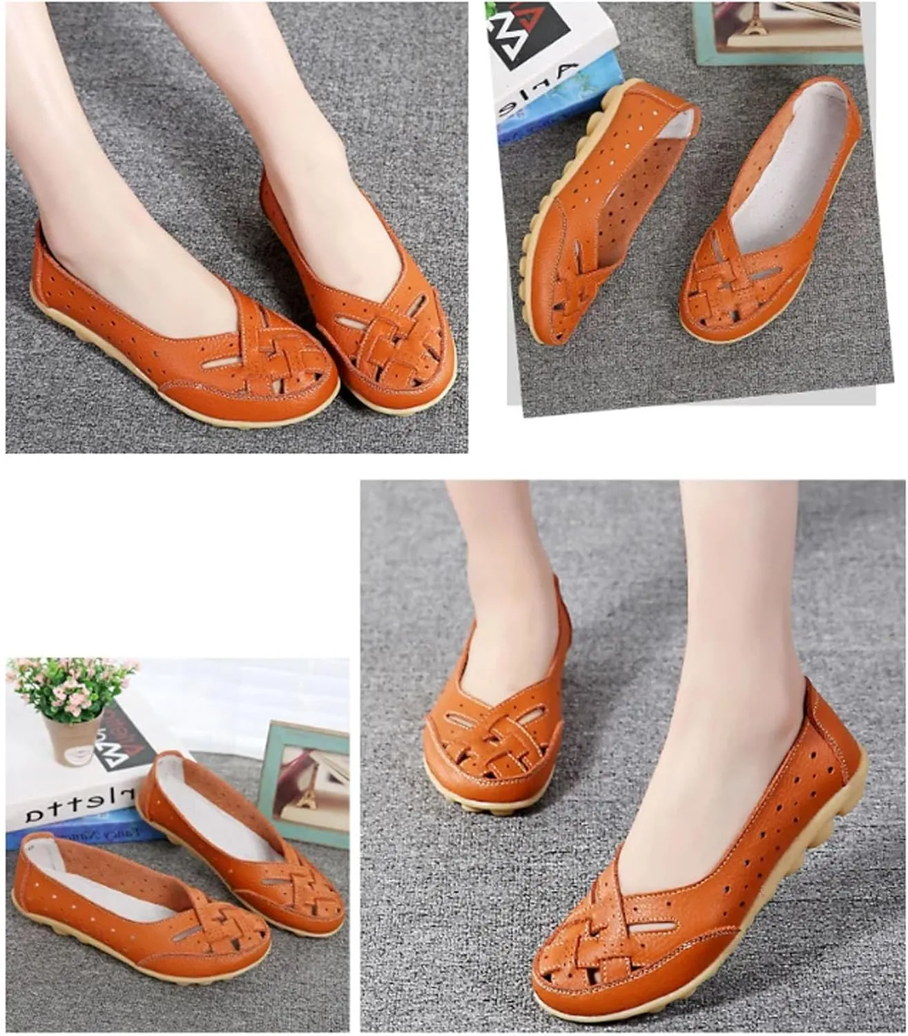 Orthopedic Loafers in Breathable Leather, Owlkay Womens Casual Soft Slip-on Flat Breathable Loafers,Comfort Flat Orthopedic Sneakers for Women