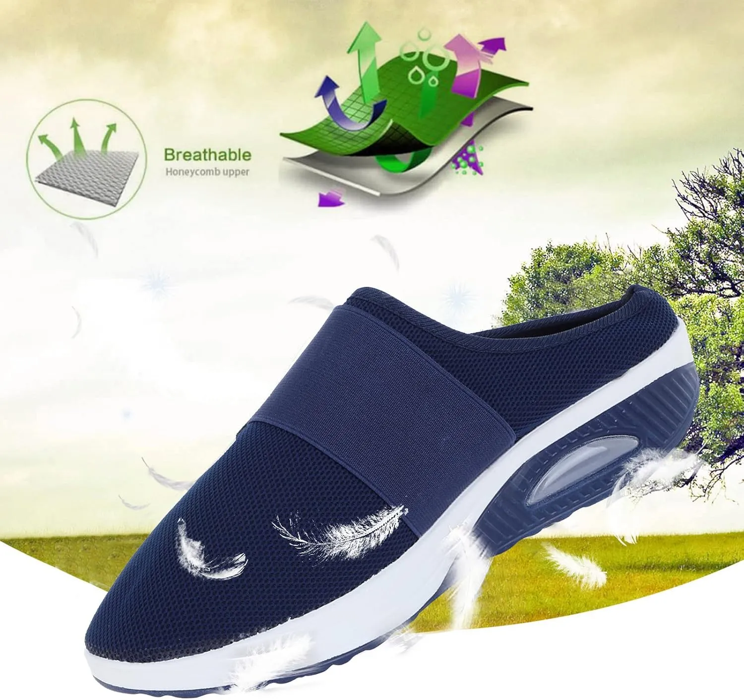 Orthopedic Walking Shoes Air-Cushion Mules for Women 2025 Casual Mesh Summer Slip-On Breathable Slippers Closed Toe Diabetic Slingback Slides with Arch-Support