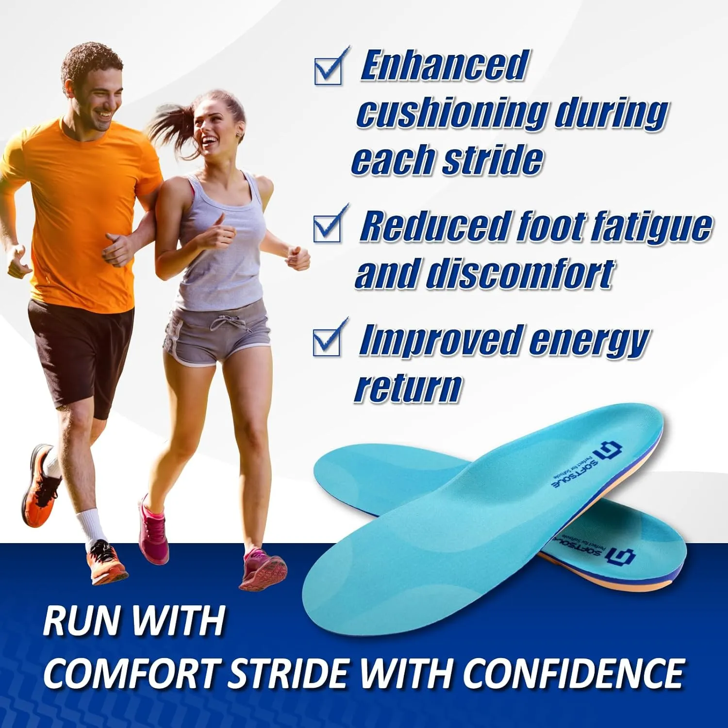 Running Insoles for Men - GED Sports Inserts for Plantar Fasciitis Relief, Arch Support for Runners and Athletics - Orthotic Inserts for Stability and Cushioning, Minimize Foot Fatigue （US 9-9.5）