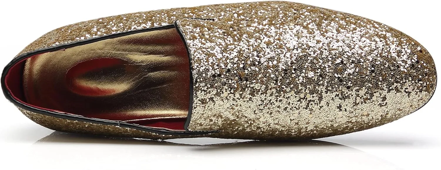 Santimon Mens Glitter Loafers Slip-On Dress Shoes  Sparkly Tuxedo & Suit Shoes for Weddings, Parties, and Formal Events