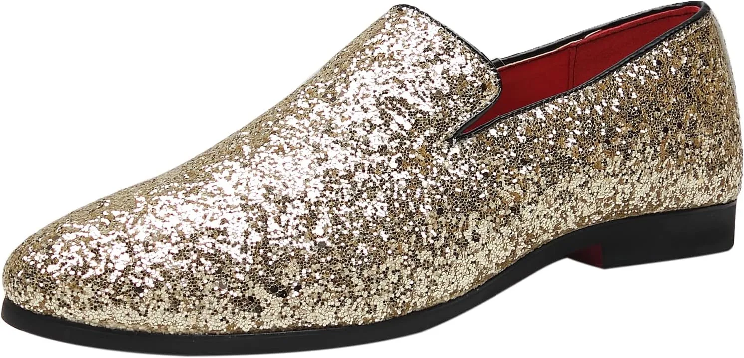 Santimon Mens Glitter Loafers Slip-On Dress Shoes  Sparkly Tuxedo & Suit Shoes for Weddings, Parties, and Formal Events