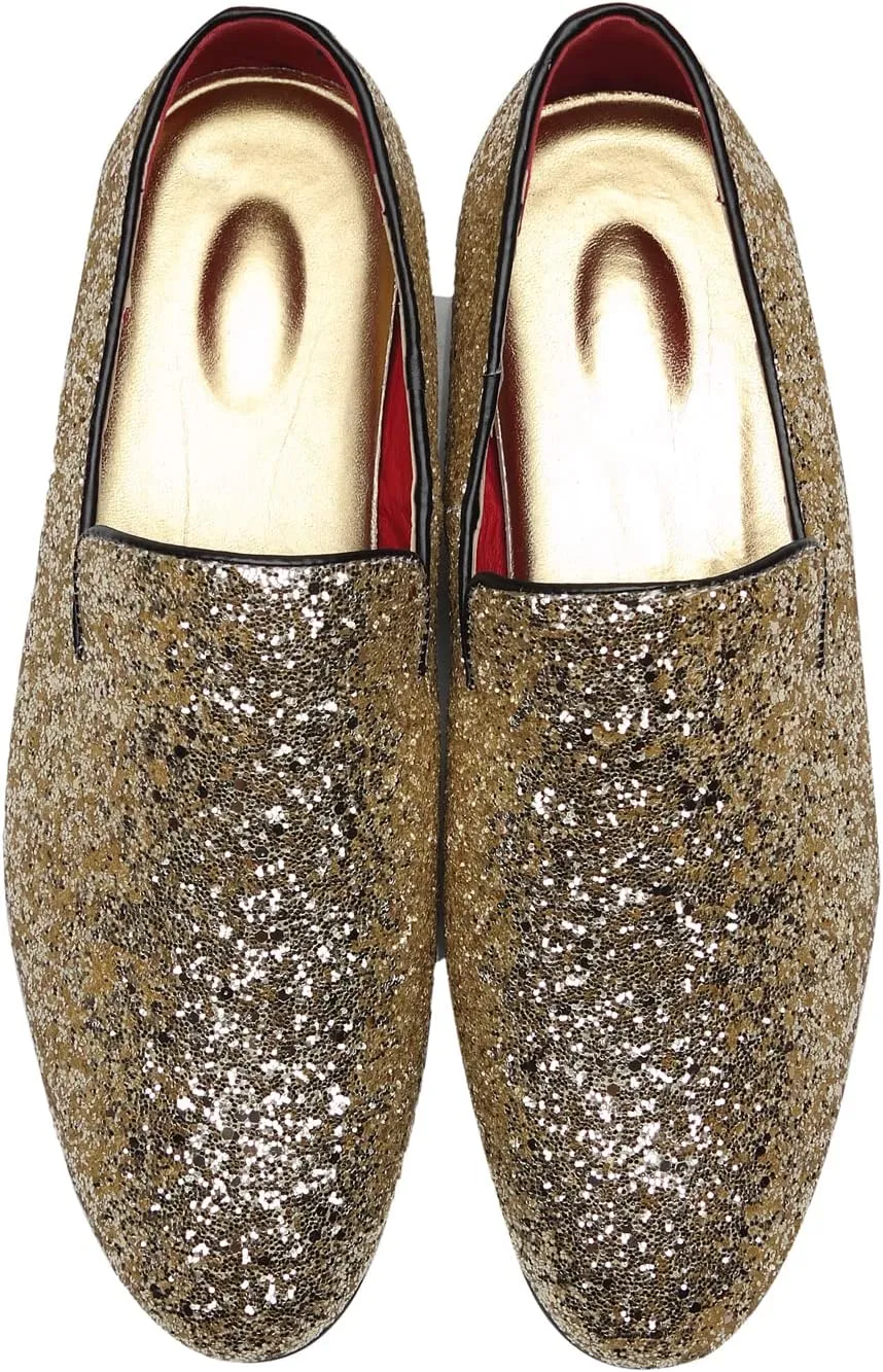 Santimon Mens Glitter Loafers Slip-On Dress Shoes  Sparkly Tuxedo & Suit Shoes for Weddings, Parties, and Formal Events