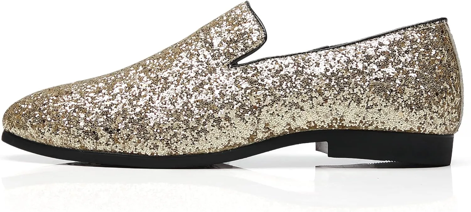 Santimon Mens Glitter Loafers Slip-On Dress Shoes  Sparkly Tuxedo & Suit Shoes for Weddings, Parties, and Formal Events