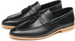 Santimon Men’s Tassel Loafers Genuine Leather Slip-On Shoes Breathable Black & Light Gray Business Formal Dress & Prom Dress Shoes