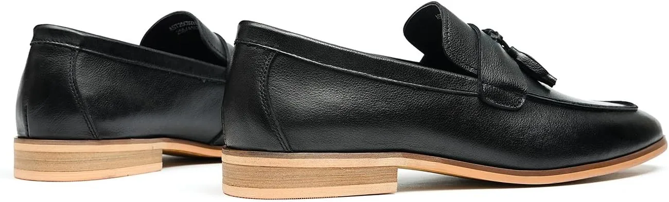 Santimon Men’s Tassel Loafers Genuine Leather Slip-On Shoes Breathable Black & Light Gray Business Formal Dress & Prom Dress Shoes