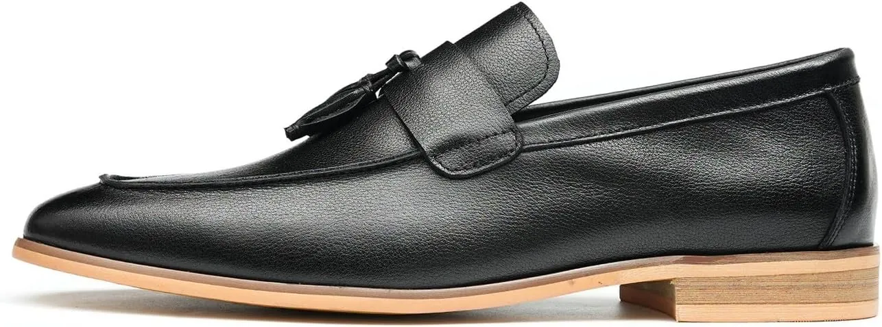 Santimon Men’s Tassel Loafers Genuine Leather Slip-On Shoes Breathable Black & Light Gray Business Formal Dress & Prom Dress Shoes