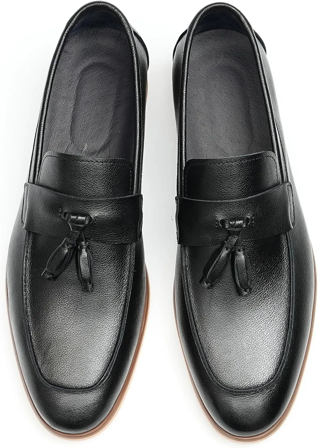 Santimon Men’s Tassel Loafers Genuine Leather Slip-On Shoes Breathable Black & Light Gray Business Formal Dress & Prom Dress Shoes