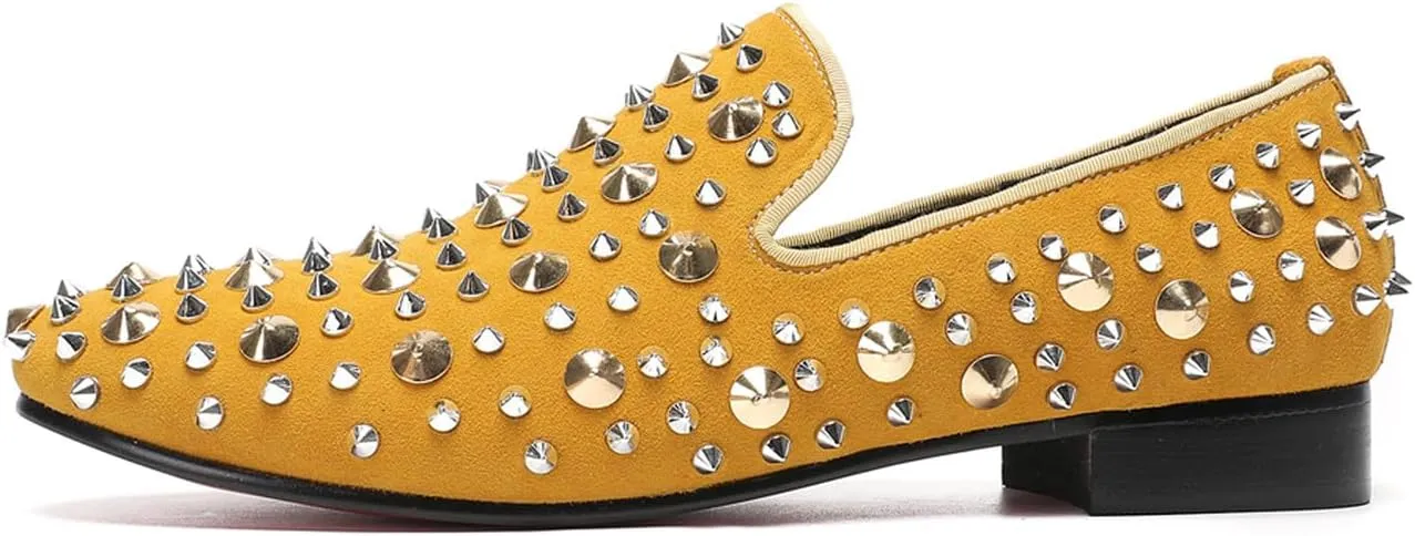 Santiomo Men's Rocker Suede Slip On Penny Loafers - Dress Casual Moccasins Western Shoes for Smoking Party Dsico Ballroom Bar Disco