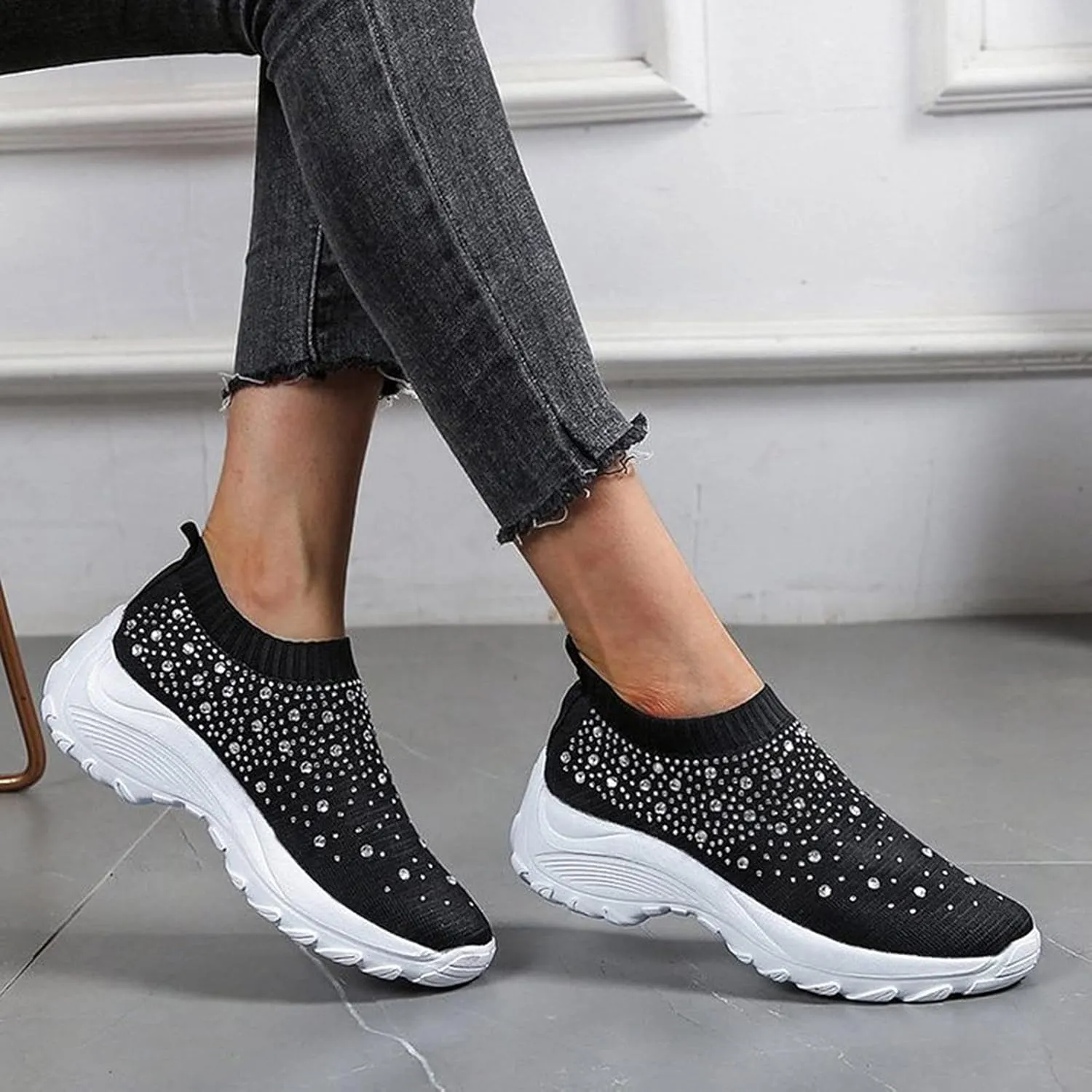 SBGMoSJ Women's Walking Sneakers Wide Width Slip On Shoes Women Dressy Casual Low Heel Womens Casual Shoes Slip Ons Womens Shoes Size 6.5 Sneakers Zapatos CóModos para Hombre