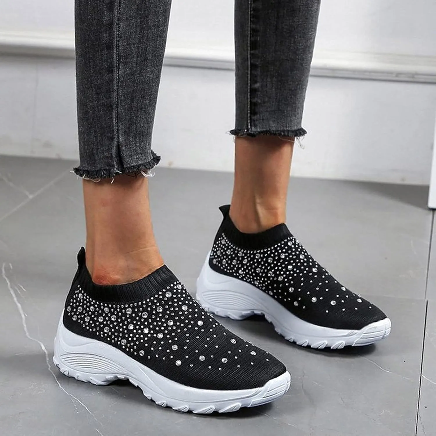 SBGMoSJ Women's Walking Sneakers Wide Width Slip On Shoes Women Dressy Casual Low Heel Womens Casual Shoes Slip Ons Womens Shoes Size 6.5 Sneakers Zapatos CóModos para Hombre