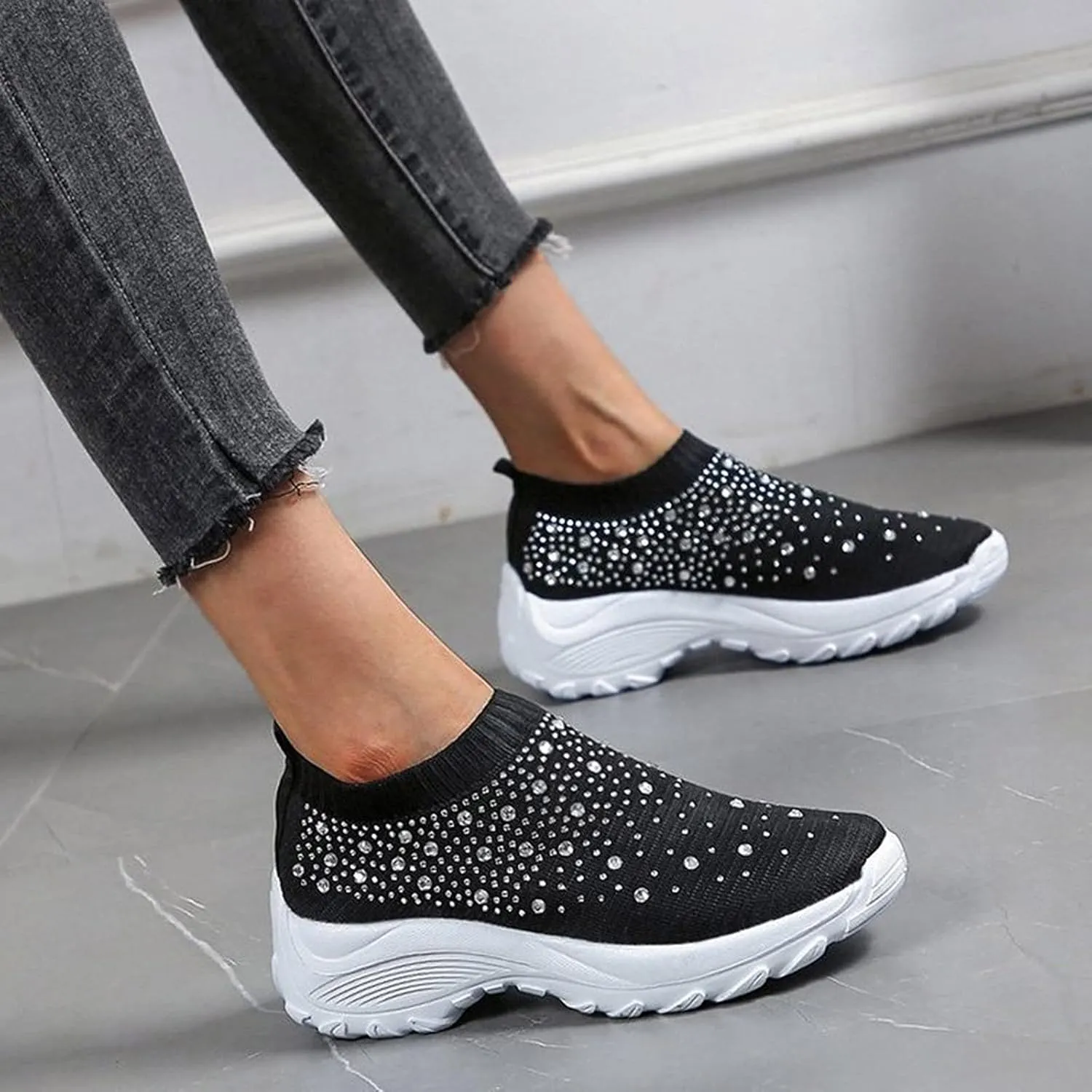 SBGMoSJ Women's Walking Sneakers Wide Width Slip On Shoes Women Dressy Casual Low Heel Womens Casual Shoes Slip Ons Womens Shoes Size 6.5 Sneakers Zapatos CóModos para Hombre