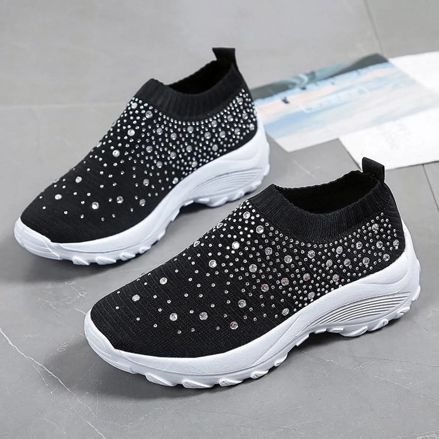 SBGMoSJ Women's Walking Sneakers Wide Width Slip On Shoes Women Dressy Casual Low Heel Womens Casual Shoes Slip Ons Womens Shoes Size 6.5 Sneakers Zapatos CóModos para Hombre