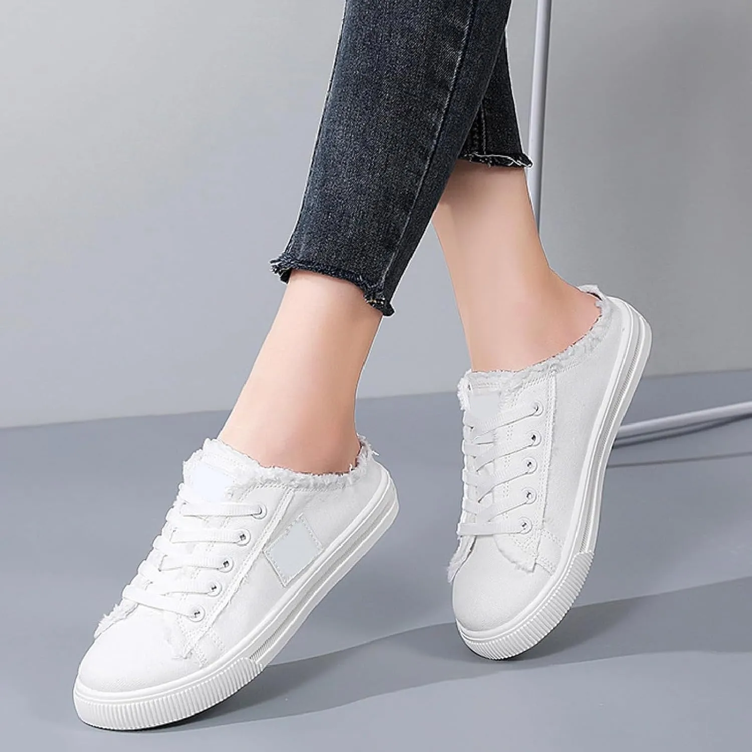 Slip On Sneakers Women Canvas Shoes Women's Mules & Clogs Fashion Comfortable Mules Womens Non Slip Loafers Casual Backless Shoes Slip On Shoe