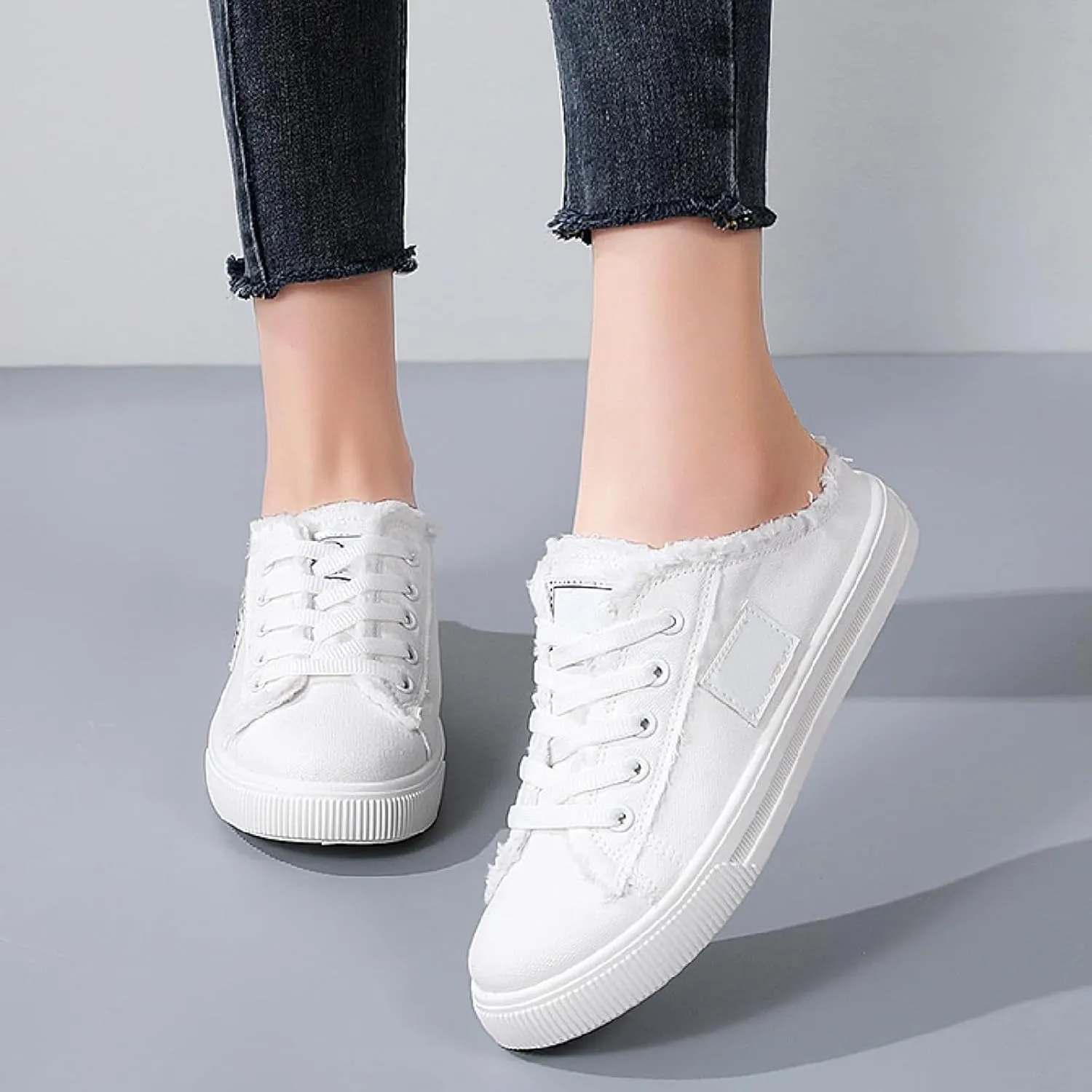 Slip On Sneakers Women Canvas Shoes Women's Mules & Clogs Fashion Comfortable Mules Womens Non Slip Loafers Casual Backless Shoes Slip On Shoe
