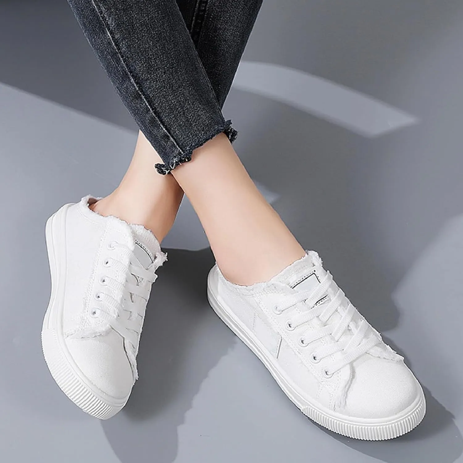 Slip On Sneakers Women Canvas Shoes Women's Mules & Clogs Fashion Comfortable Mules Womens Non Slip Loafers Casual Backless Shoes Slip On Shoe