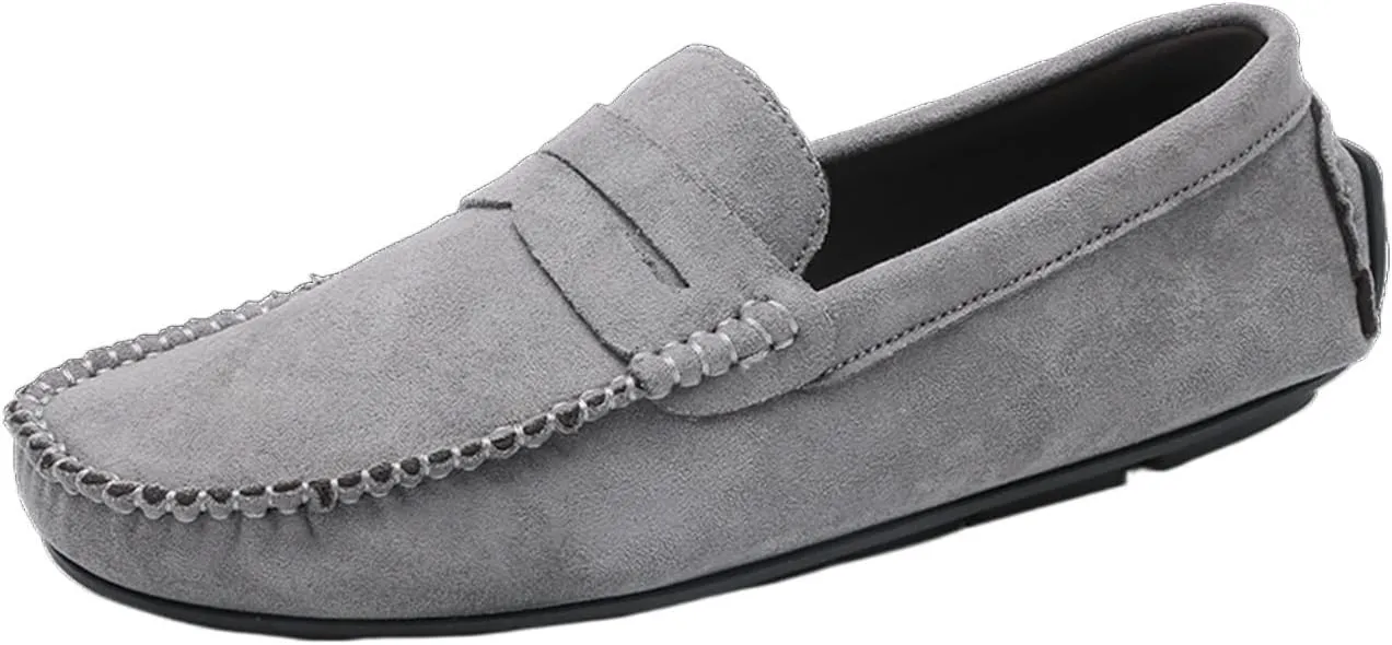 Smoking Loafer for Men Genuine Leather Round Toe Suede Vamp Penny Loafer Resistant Lightweight Anti-Slip Flat Heel Flexible Outdoor Slip On