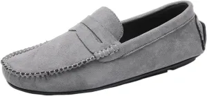 Smoking Loafer for Men Genuine Leather Round Toe Suede Vamp Penny Loafer Resistant Lightweight Anti-Slip Flat Heel Flexible Outdoor Slip On