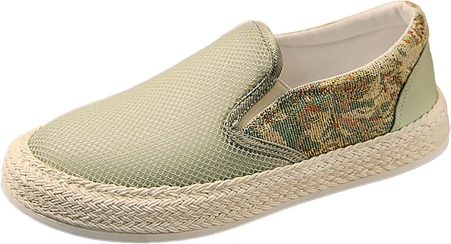 Summer Breathable Straw Shoes Mesh Cover Feet Retro Canvas Fashion Casual Board Shoes Men Lace up Chambray Sneaker