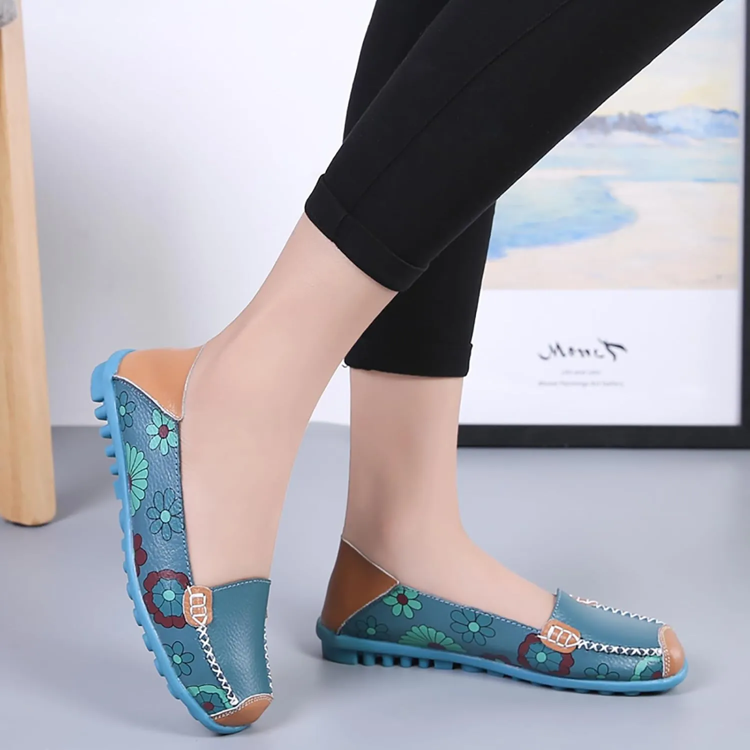Sunporx Women's Comfortable Loafers Driving Moccasins Shoe Casual Flats Slip on Walking Breathable Non-Slip Office Work Shoe