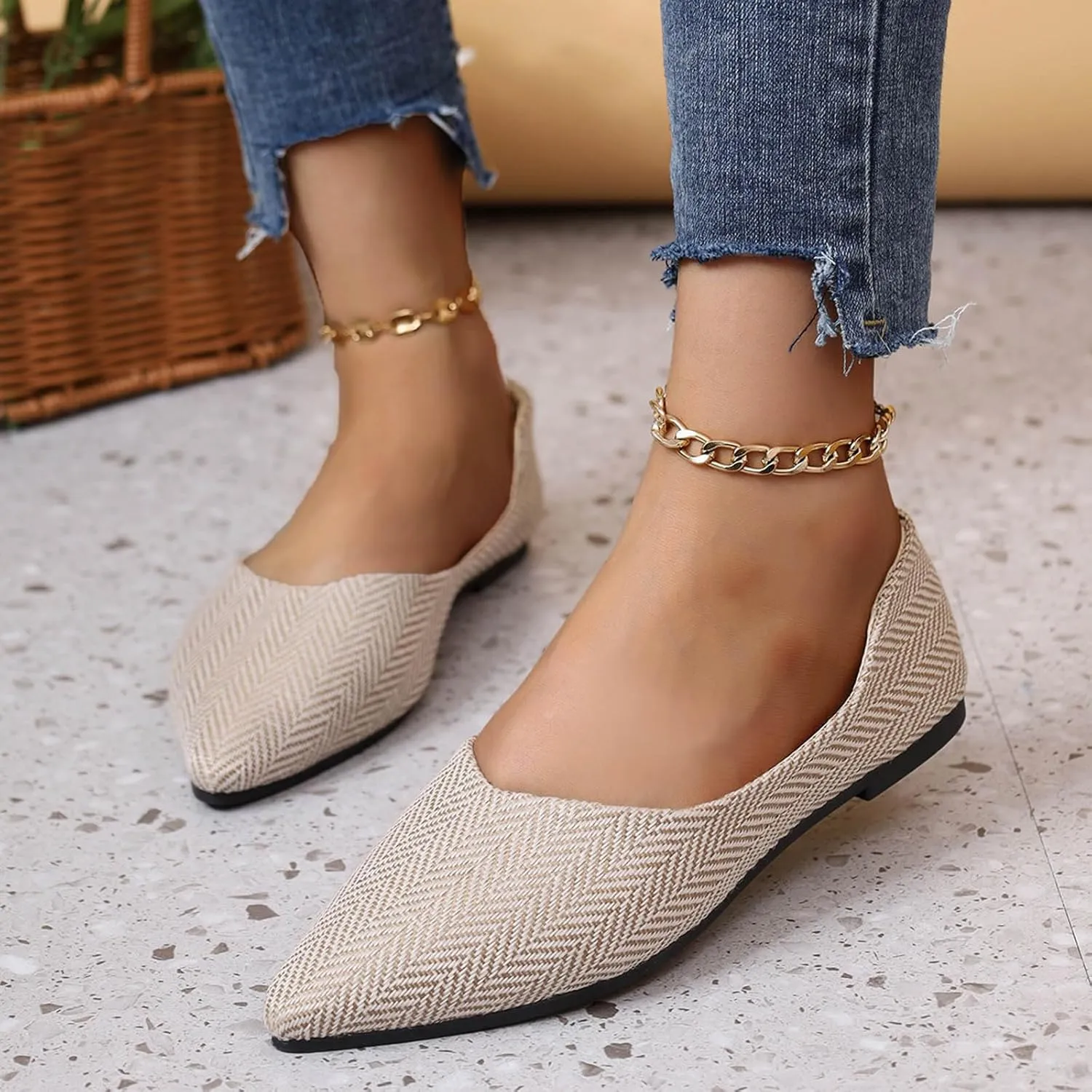 Temperament Ballet Flats for Women Elegant Pointed Toe Work Shoes Casual Single Shoes Fashion Low Top Shoes