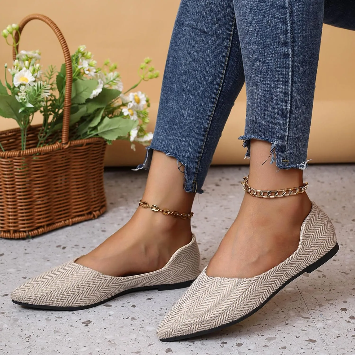 Temperament Ballet Flats for Women Elegant Pointed Toe Work Shoes Casual Single Shoes Fashion Low Top Shoes