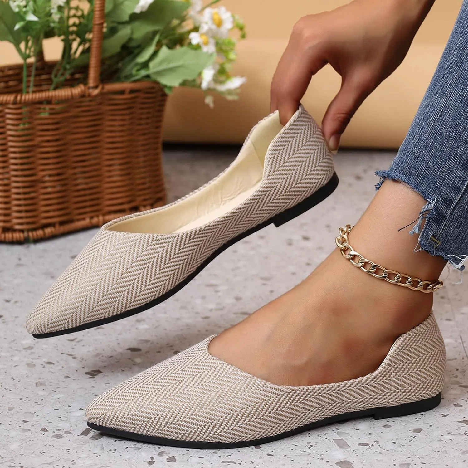 Temperament Ballet Flats for Women Elegant Pointed Toe Work Shoes Casual Single Shoes Fashion Low Top Shoes