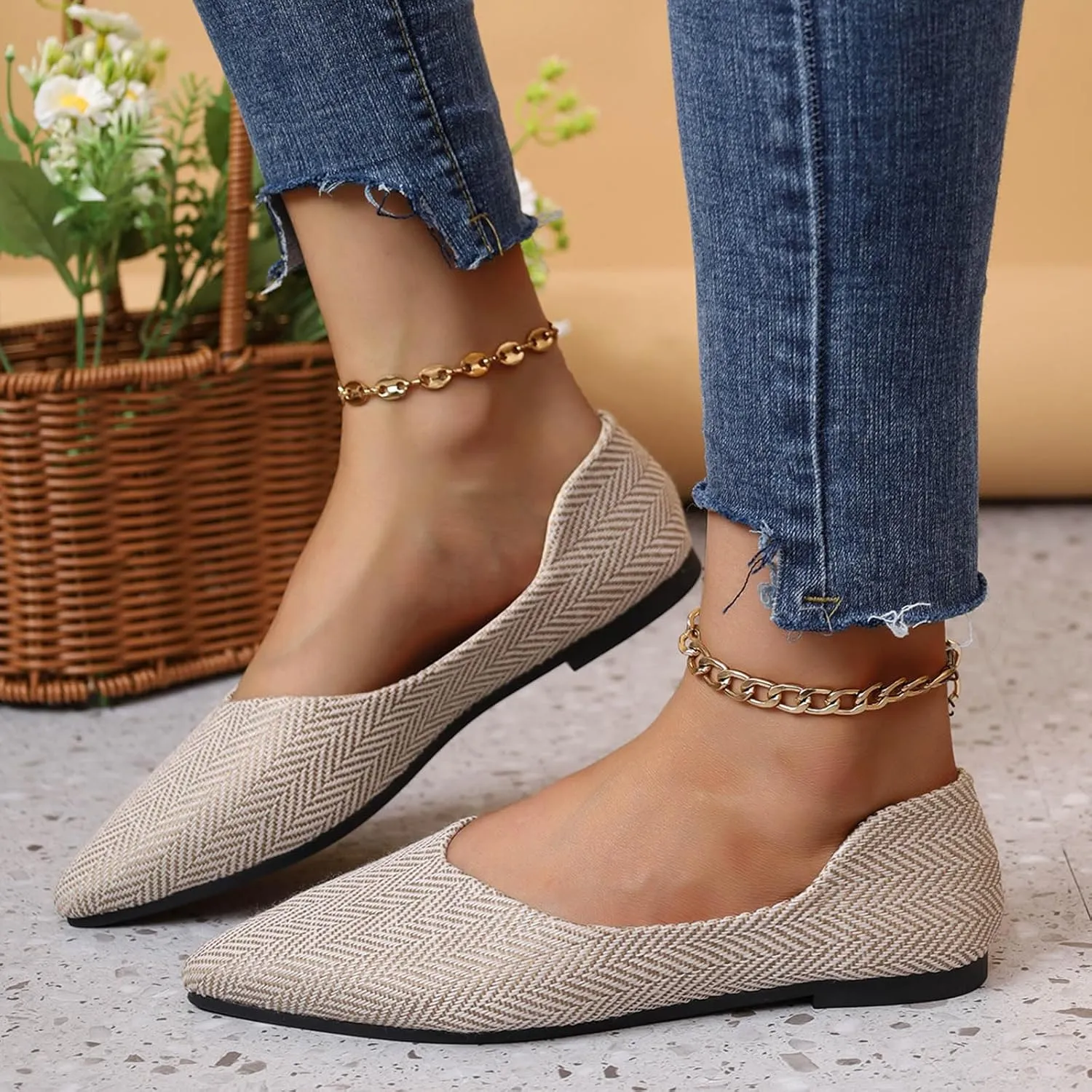 Temperament Ballet Flats for Women Elegant Pointed Toe Work Shoes Casual Single Shoes Fashion Low Top Shoes