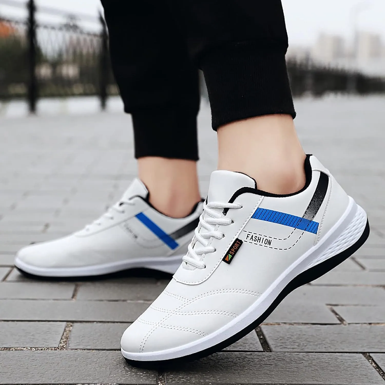 Tennis Walking Shoes Lace Up Sports Shoes for Men Fashion Casual for Walking Leather