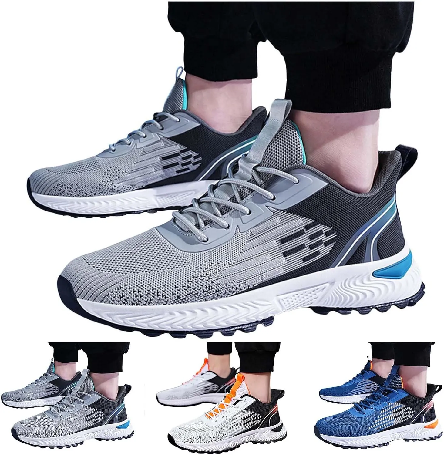 Tennis Walking Shoes Men Sports Shoes Fashionable New Pattern Color Blocking Mesh Fabric Breathable Comfortable Non Slip