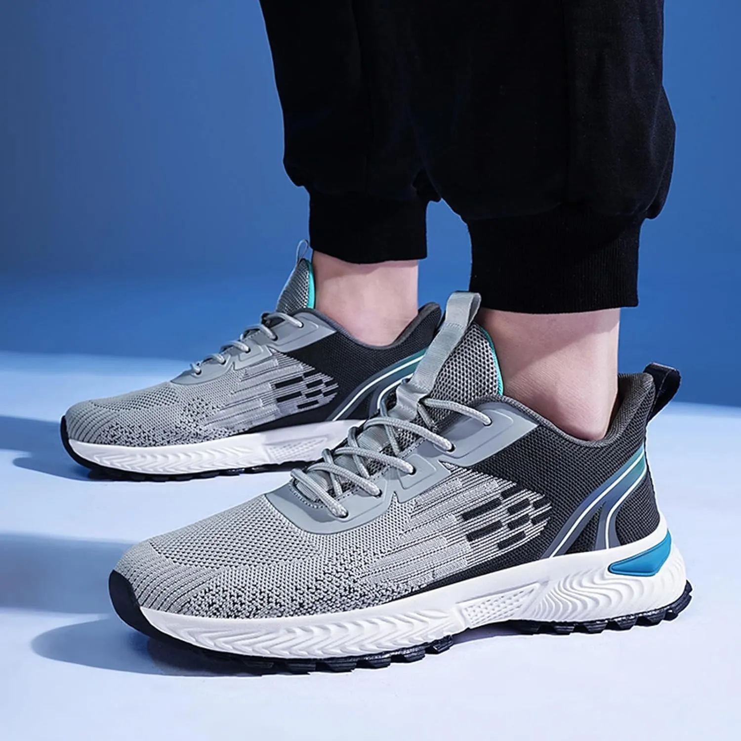 Tennis Walking Shoes Men Sports Shoes Fashionable New Pattern Color Blocking Mesh Fabric Breathable Comfortable Non Slip