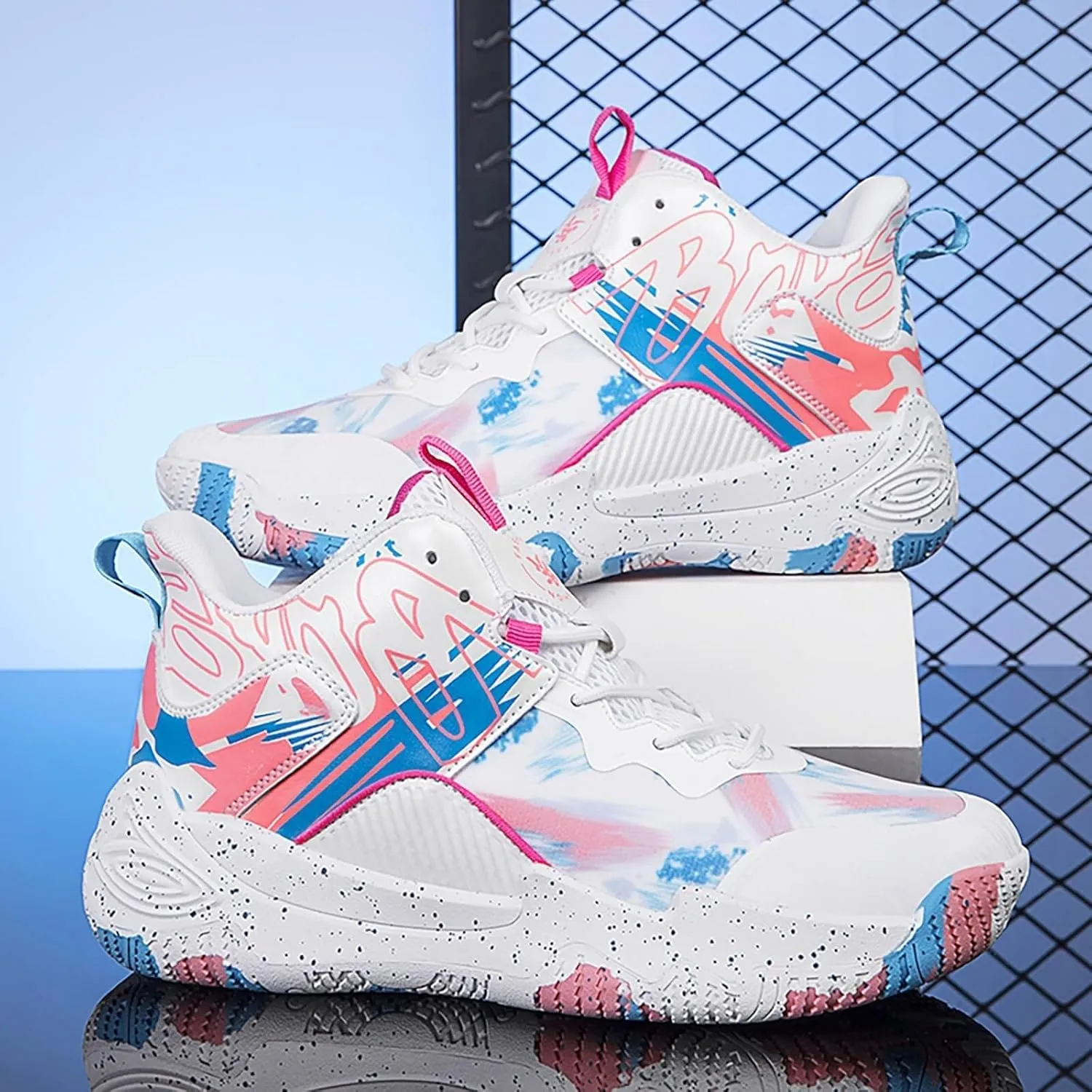 Unisex Fashionable Basketball Shoes Lightweight Breathable Anti Slip Color Blocked Style