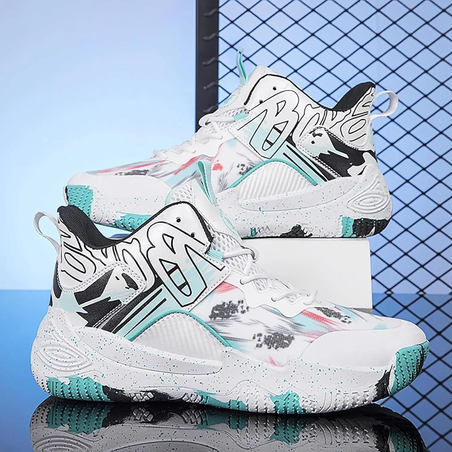 Unisex Fashionable Basketball Shoes Lightweight Breathable Anti Slip Color Blocked Style