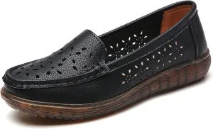 Veroders Classic Flats Loafer Shoes for Women Breathable Lightweight Flexible Leather Loafers