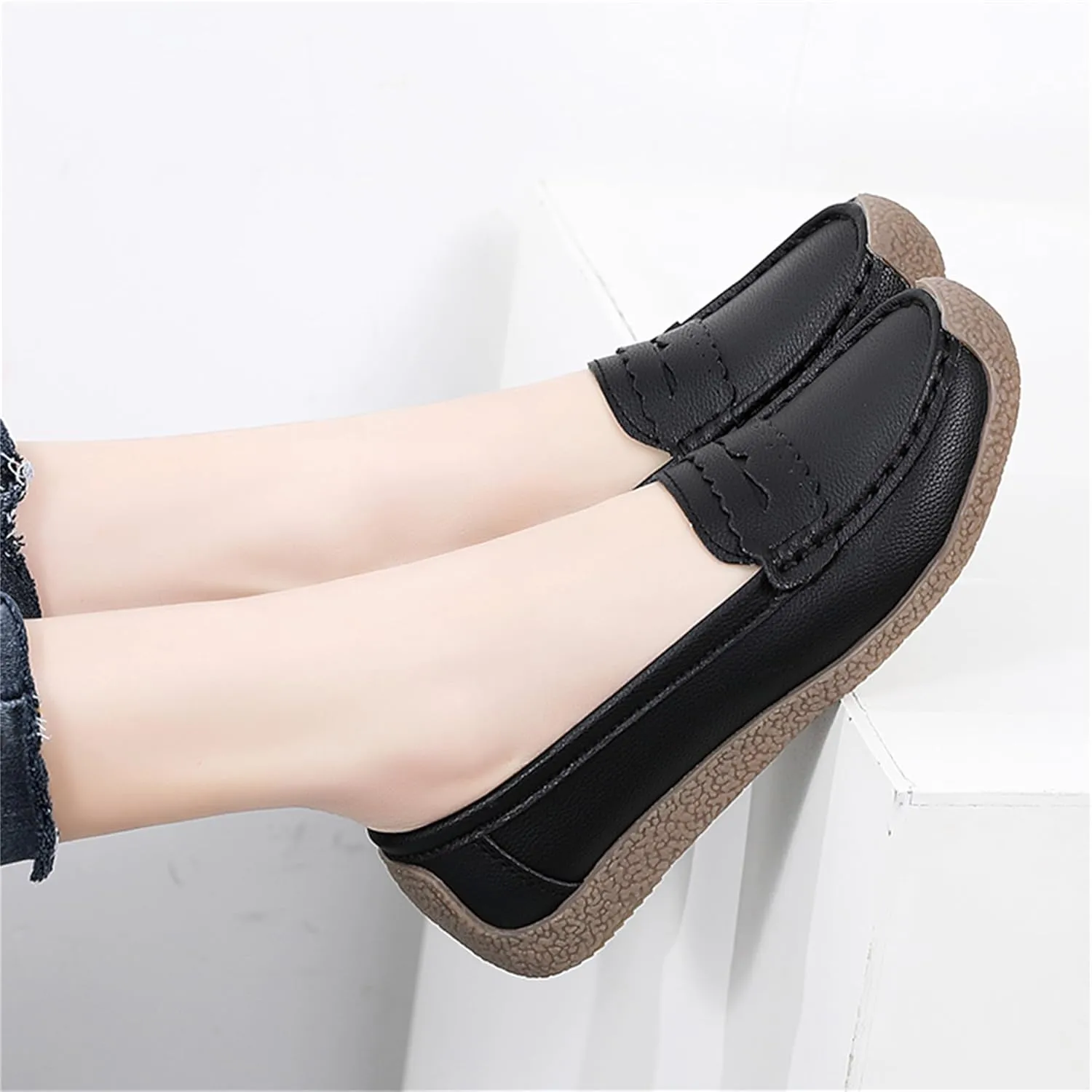 Veroders Classic Flats Loafer Shoes for Women Breathable Lightweight Flexible Leather Loafers