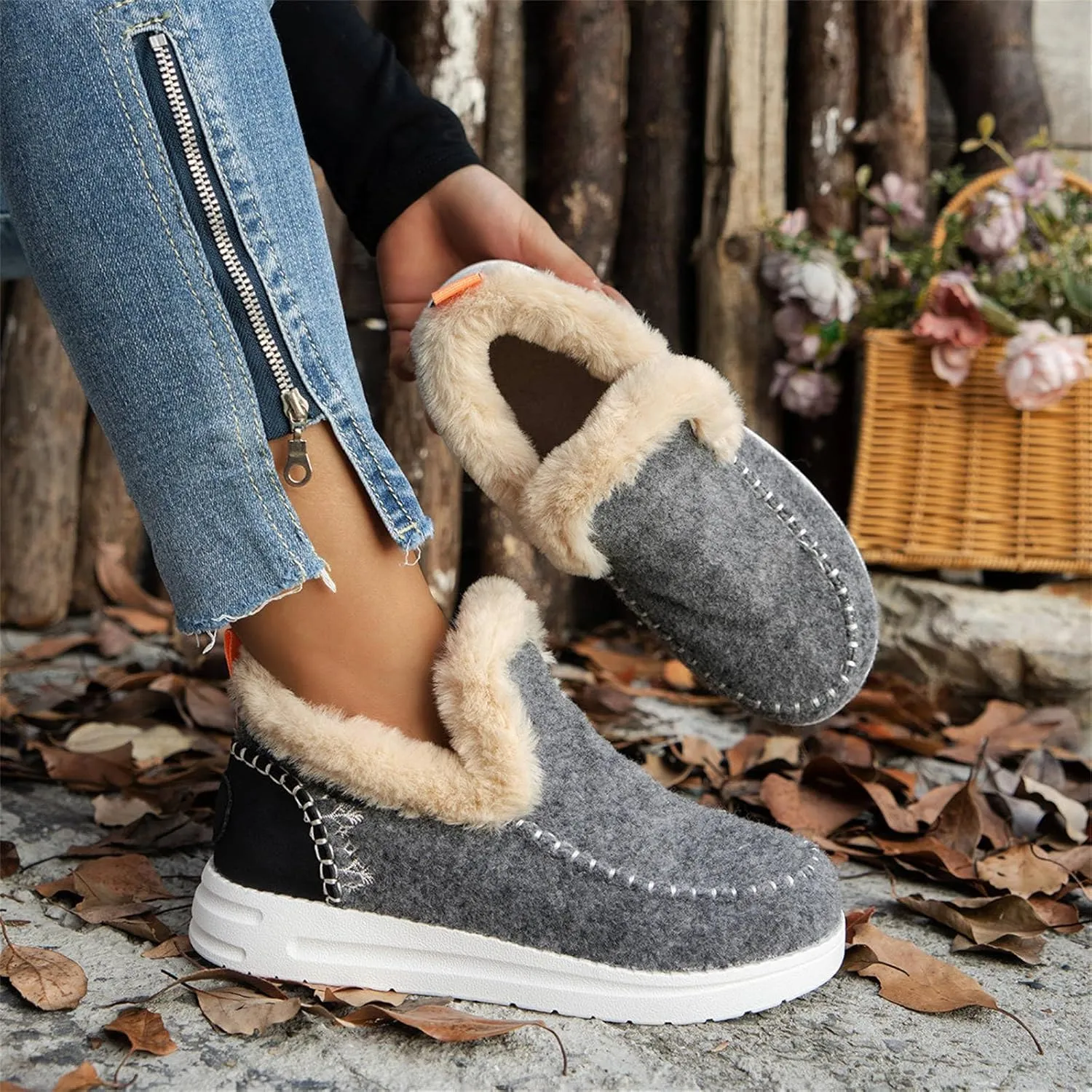 Winter Boots For Women 2024 Dressy Snow Boots Classic Faux Fur Lined Slip On Ankle Boots Fashion Warm Loafers Shoes