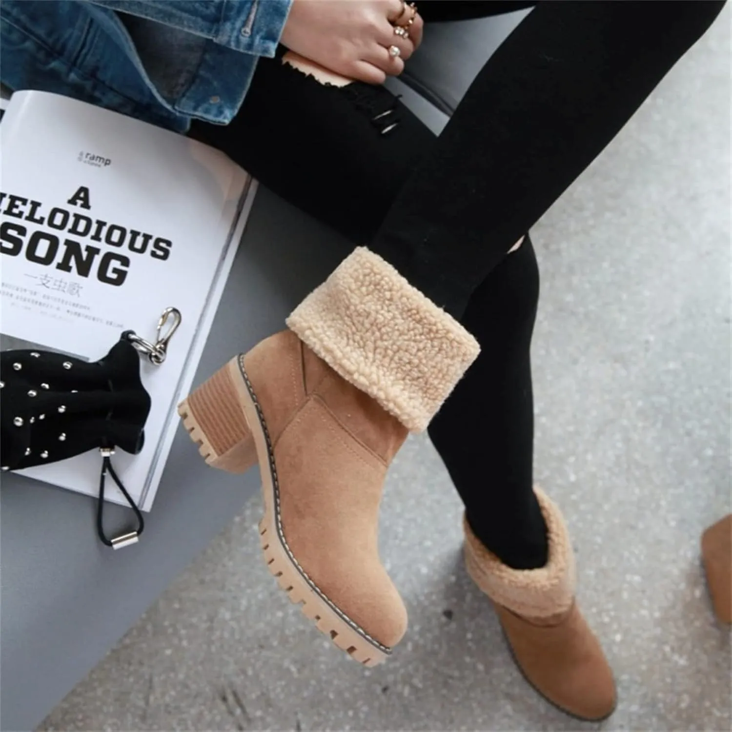 Winter Boots For Women 2024 Mid Calf Fashion Snow Boots Fur Lined Warm Comfortable Slip On Short Ankle Booties