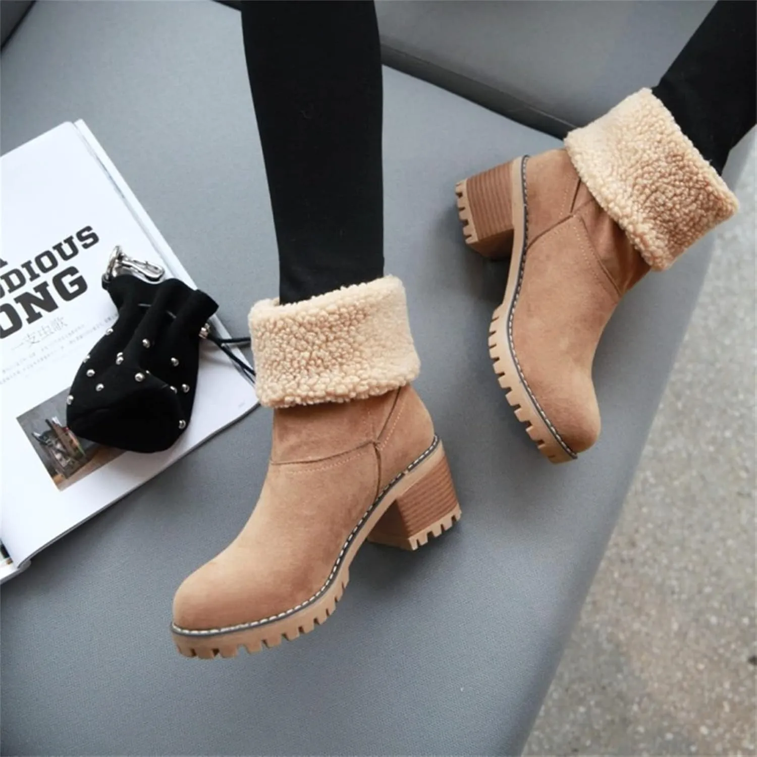 Winter Boots For Women 2024 Mid Calf Fashion Snow Boots Fur Lined Warm Comfortable Slip On Short Ankle Booties