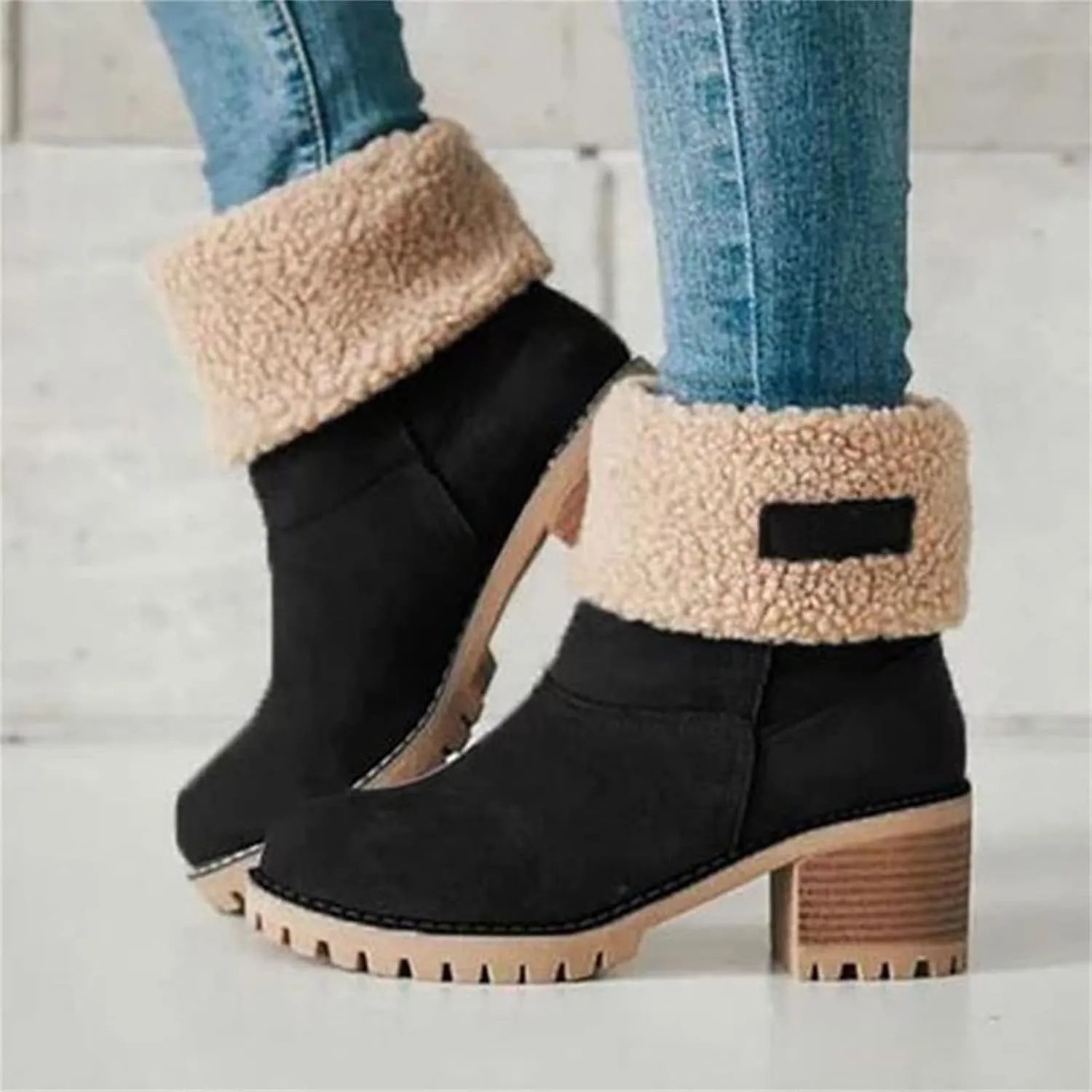 Winter Boots For Women 2024 Snow Boots Mid Calf Anti-slip Outdoor Comfortable Warm Fur Lined Slip On Short Booties
