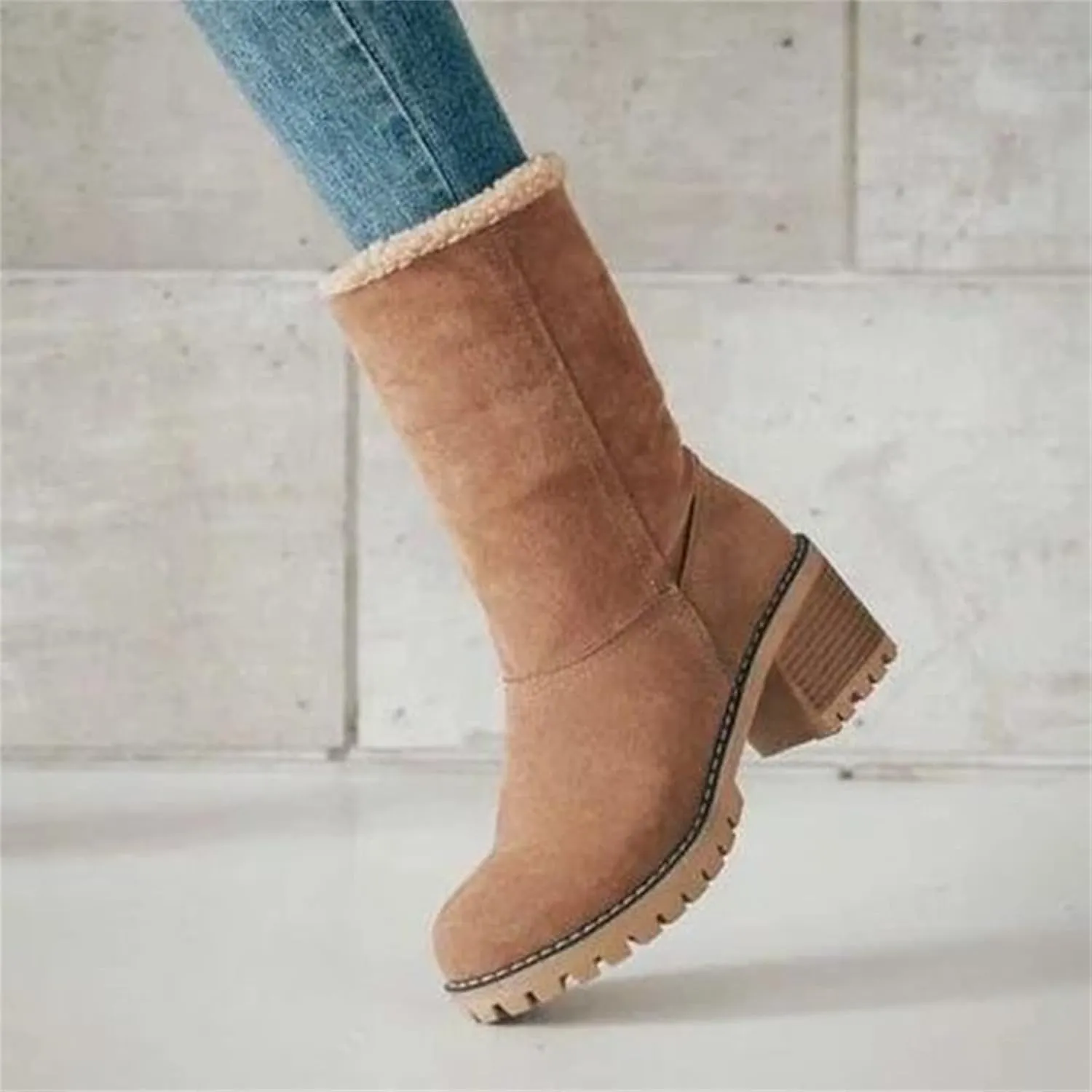 Winter Boots For Women 2024 Snow Boots Mid Calf Anti-slip Outdoor Comfortable Warm Fur Lined Slip On Short Booties