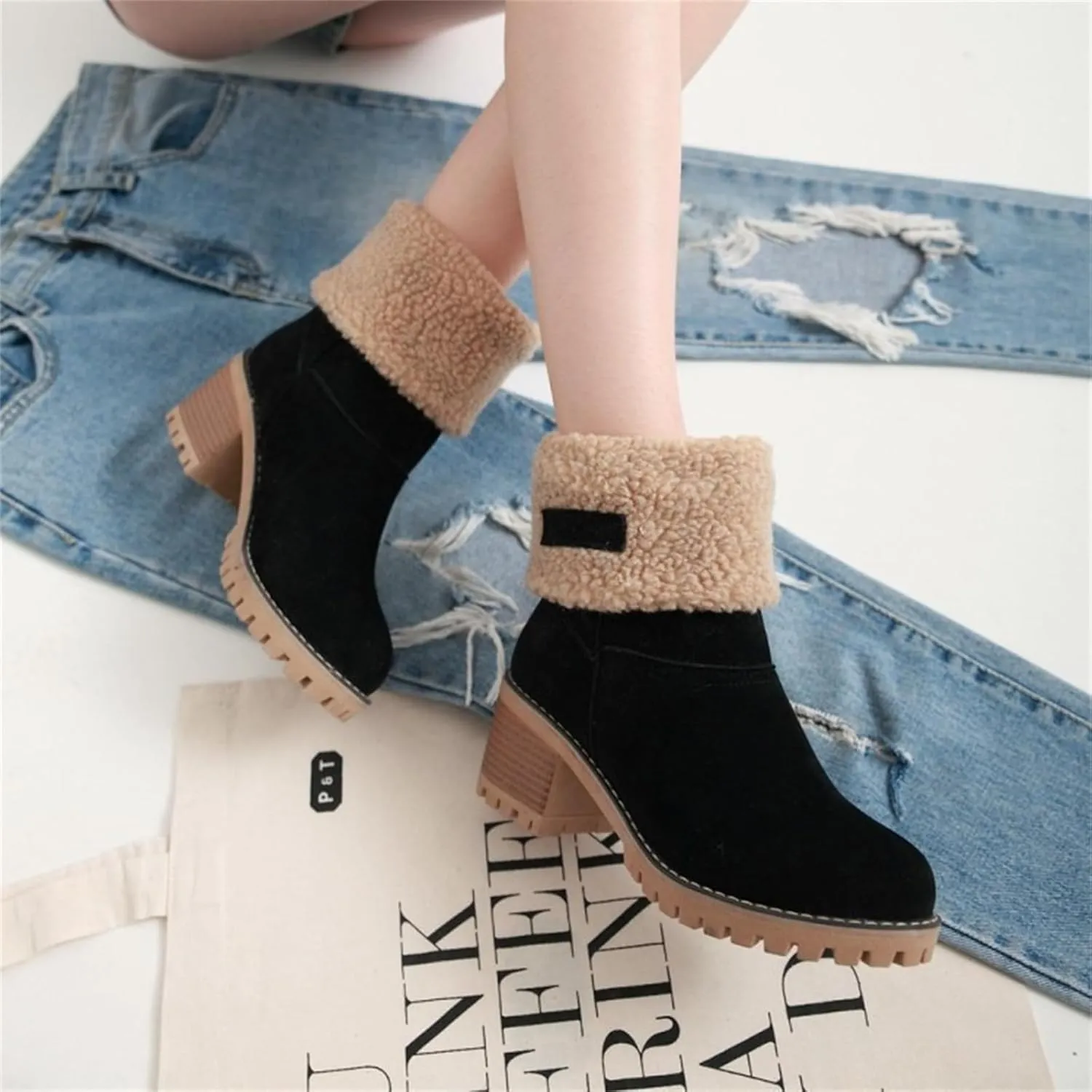 Winter Boots For Women 2024 Snow Boots Mid Calf Anti-slip Outdoor Comfortable Warm Fur Lined Slip On Short Booties