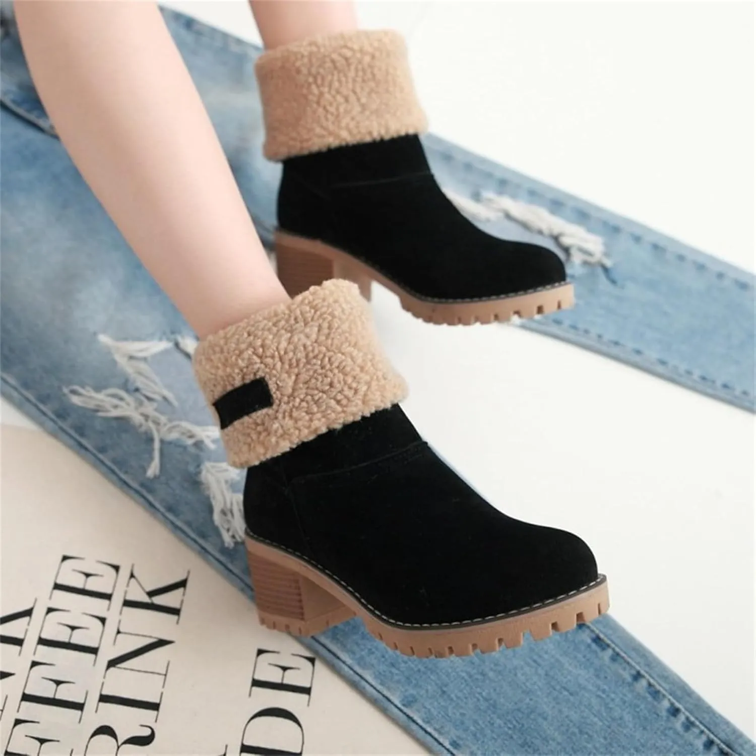 Winter Boots For Women 2024 Snow Boots Mid Calf Anti-slip Outdoor Comfortable Warm Fur Lined Slip On Short Booties
